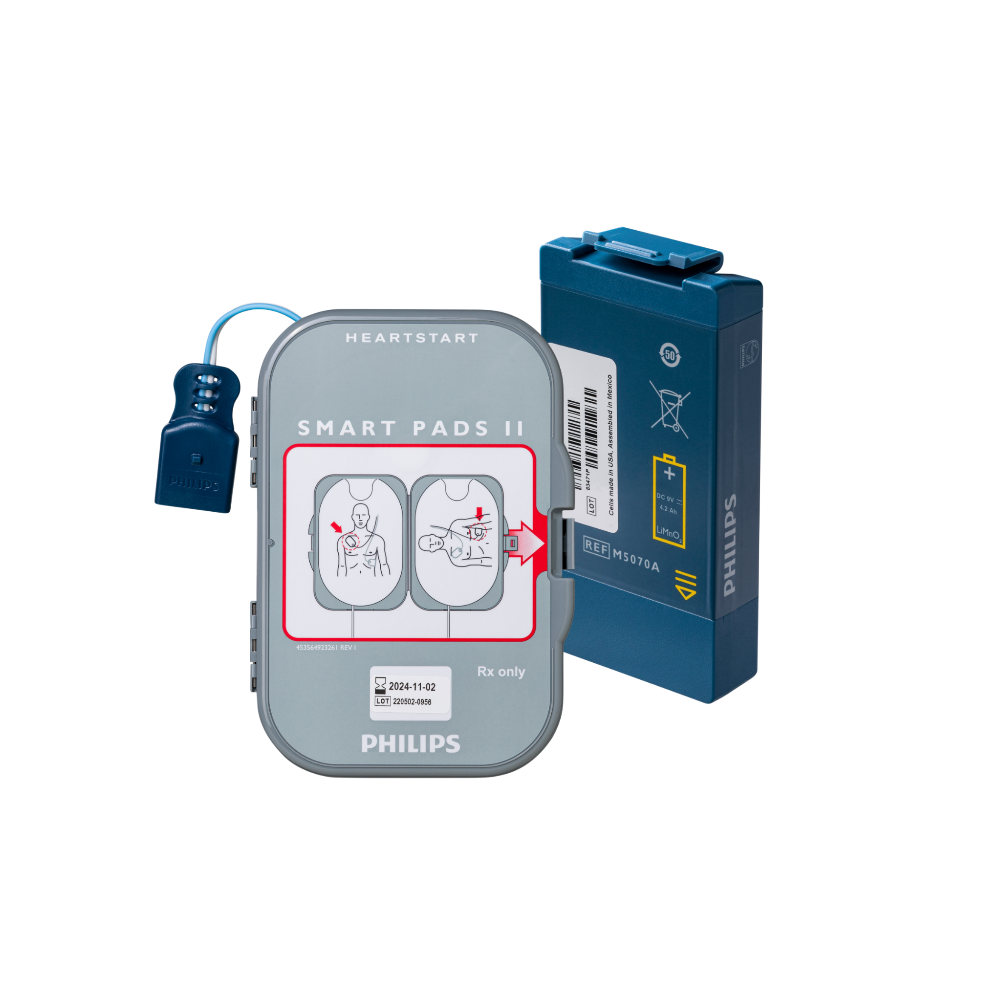 Contenu du pack - Pile et électrodes Philips FRx